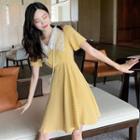 Gingham Collared Short-sleeve A-line Dress