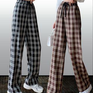Drawstring Plaid Wide Leg Pants (various Designs)
