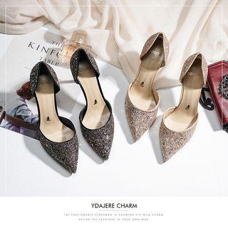 Sequined Pointy-toe Dorsay Pumps