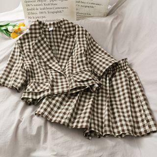 Cropped Checker Light Blazer + Paperbag High-waist Skort
