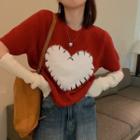 Short-sleeve Heart Printed Knit Sweater