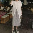 Short-sleeve Slit T-shirt / Leopard Midi A-line Dress