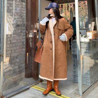 Fleece Lined Double Breasted Coat Camel - One Size