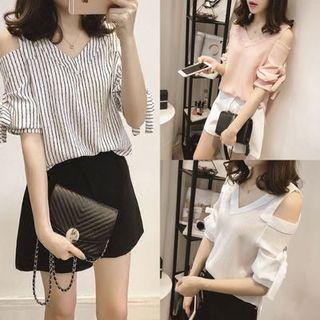 Cold-shoulder Short-sleeve Chiffon Top