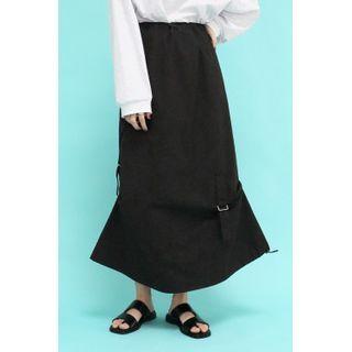 Drawstring Belted Maxi Cargo Skirt Black - One Size