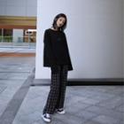 Set: Lettering Long-sleeve T-shirt + Plaid Pants