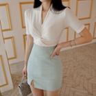 Short-sleeve Twisted Top / Mini Pencil Skirt / Set