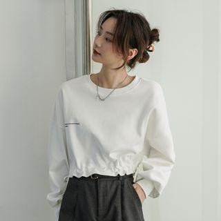 Drawstring-hem Lettering Cropped Sweatshirt