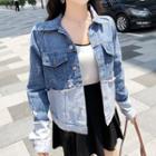 Color Block Denim Jacket As Shown In Figure - One Size