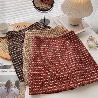 Plaid High-waist Tweed Skirt