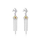 925 Sterling Silver Cute Little Swallow Tassel Earrings With Color Austrian Element Crystal Red - One Size