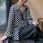 Long-sleeve Black & White Plaid Shirt Black & White - One Size