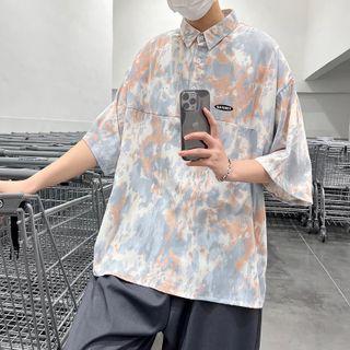 3/4-sleeve Tie Dye Polo Shirt