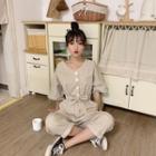 Elbow-sleeve Buttoned Cropped Jumpsuit