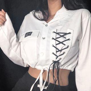 Long-sleeve Lace-up Cropped Sweatshirt