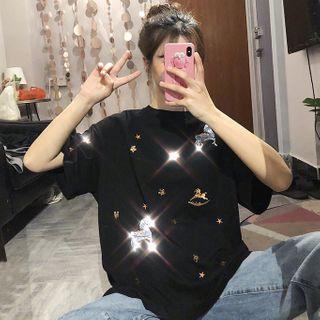 Sequined Embroidered Elbow-sleeve T-shirt