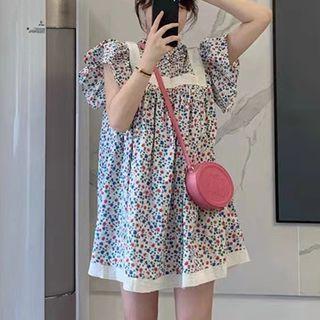 Floral Ruffle-sleeve Mini Dress