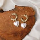 Heart Faux Pearl Alloy Dangle Earring 1 Pair - White & Gold - One Size
