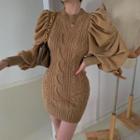Puff Sleeve Sweater Khaki - One Size
