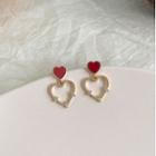Rhinestone Heart Stud Earring 1 Pr - Red Heart - Gold - One Size