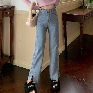 Side-slit Wide Leg Cropped Jeans