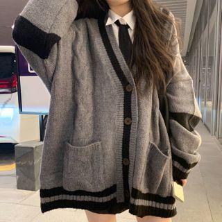 Long-sleeve Plain Shirt / Contrast Trim Cardigan