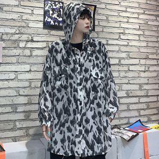 Front Pocket Printed Hooded Light Jacket As Shown In Figure - One Size