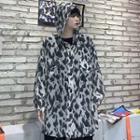 Front Pocket Printed Hooded Light Jacket As Shown In Figure - One Size