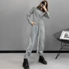Reflective Half-zip Jumpsuit With Belt