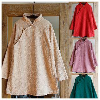 Chinese Knot Button Mandarin Collar Long-sleeve Top