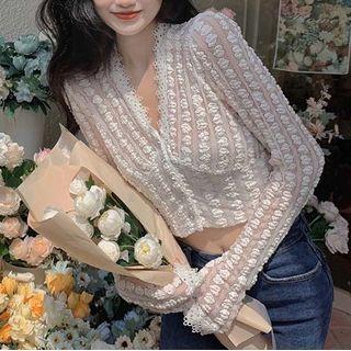 V-neck Lace Cropped Top