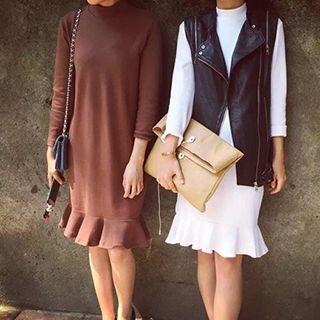 Frilled Hem Long-sleeve Dress