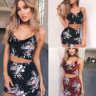 Set: Floral Print Cropped Camisole Top + Mini Skirt