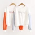 Lettering Applique Color Block Sweatshirt