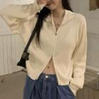Zip-up Cropped Cardigan Off-white - One Size
