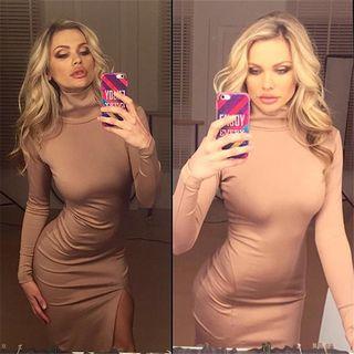 Long-sleeve Sheath Slit Front Dress