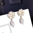 925 Sterling Silver Faux Pearl Floral Dangle Earring 1 Pair - Silver Stud - White - One Size