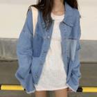 Frayed Denim Shirt Jacket As Shown In Figuer - One Size