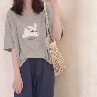 Short Sleeve Rabbit Embroidered Oversized T-shirt