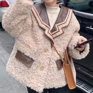 Faux Leather Panel Button-up Fleece Jacket