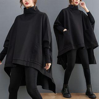 Irregular Oversized Mock-neck Sweatshirt Black - One Size