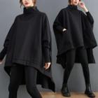Irregular Oversized Mock-neck Sweatshirt Black - One Size