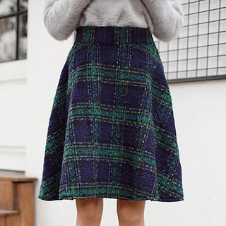 Zip-back Check A-line Skirt