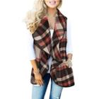 Plaid Ruffle Open-front Vest