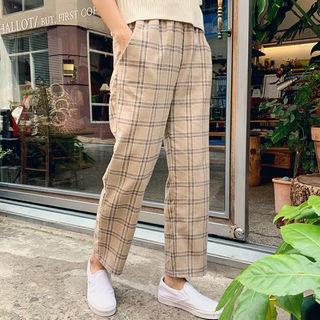 Band-waist Baggy Plaid Pants