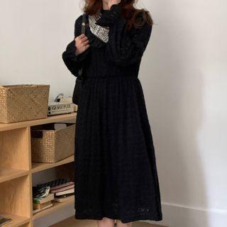 Stand Collared Long-sleeve Dress