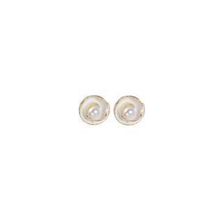 Flower Faux Pearl Alloy Earring 1 Pair - E3936-2 - Silver & White - One Size