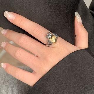 Crown Heart Alloy Open Ring J2706 - Silver - One Size