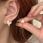 Rose Heart Asymmetrical Rhinestone Acrylic Alloy Earring 1 Pair - Gold - One Size