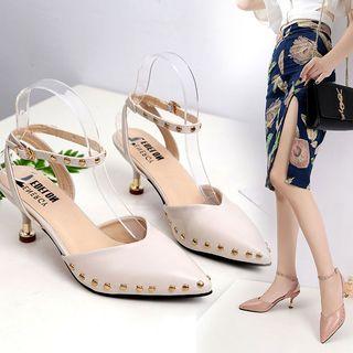 Studded Heel Ankle Strap Sandals